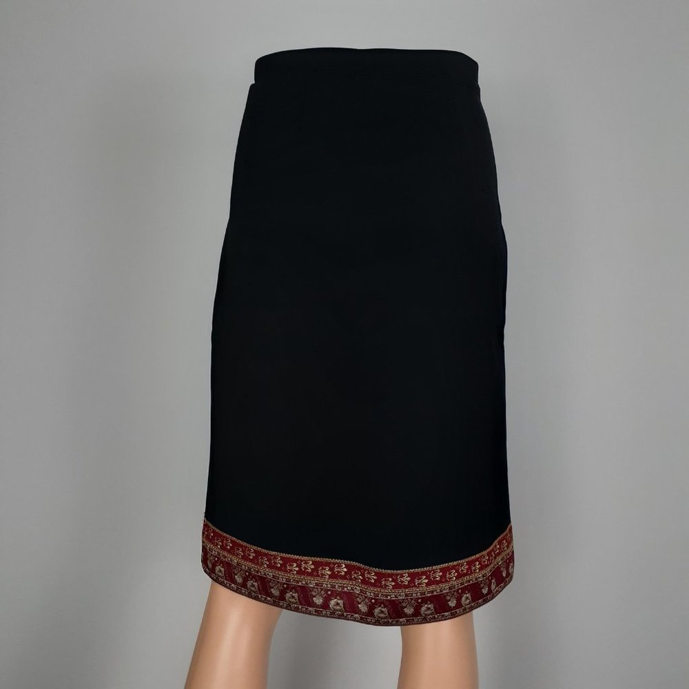Vintage Black Skirt with Red Patterned Hem - Picture 4 of 8